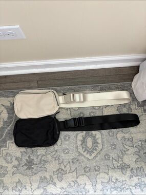 Canvas Crossbody Waist Bag - Black and Cream